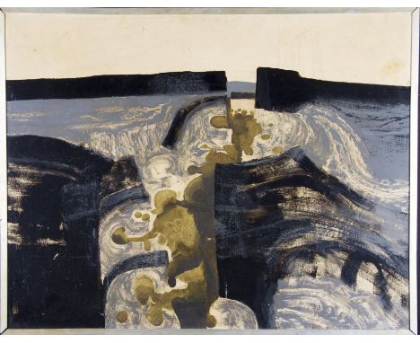 R. GROVES. unframed, signed, dated, '64, oil on board, 20th Century Semi- Abstract harbour entrance, together with framed, un