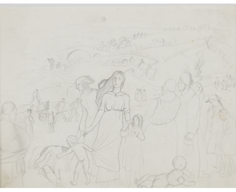 HENRY (HARRY) EPWORTH ALLEN R.B.A., P.S. (1894 - 1958) Framed, unsigned, pencil sketch on paper, women and children at the to