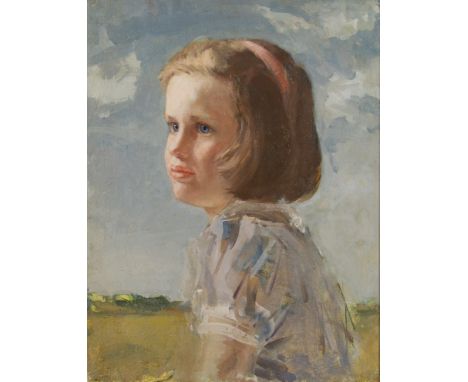 ALICE MARY BURTON (1893 - 1968) Framed, signed verso, oil on canvas, bust length portrait of a young girl in semi profile, we