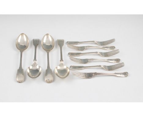 A lot to include five silver forks, all of fiddle design, all having engraved monogram to terminal, all hallmarked Sheffield 