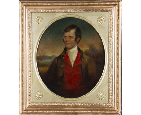 After ALEXANDER NASMYTH (1758 - 1840) Framed, unsigned, oil on board, half length portrait of Scottish poet Robert Burns (175