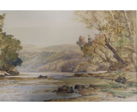FOUR FRAMED AND GLAZED WATERCOLOURS TO INCLUDE A MOUNTAINOUS SCENE SIGNED FRANCIS NICHOLSON R.W.S. TO MOUNT, A LAKELAND SCENE