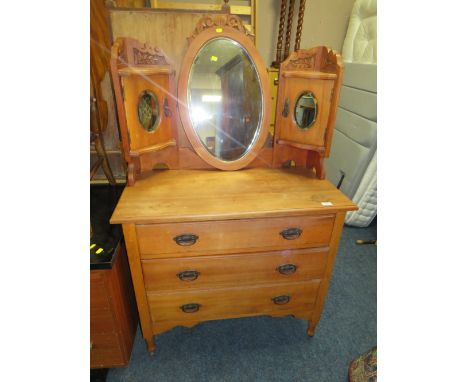 A SMALLER EDWARDIAN CARVED DRESSING TABLE W-91 CM - MIRROR DETACHED