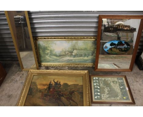 A SOUTHERN COMFORT ADVERTISING MIRROR TOGETHER WITH A QUANTITY OF PRINTS