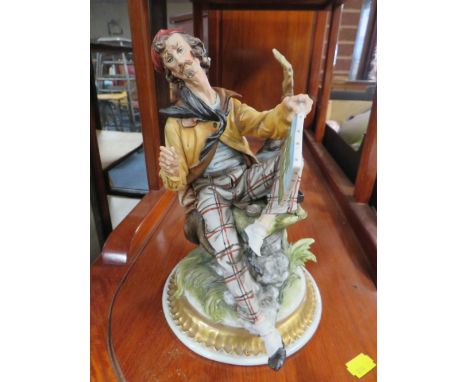 A BOX OF CAPODIMONTE FIGURES TO INCLUDE A TABLE LAMP, TOGETHER WITH A BOX OF BLUE AND WHITE CHINA, AND A BOX OF PICTURES ETC.