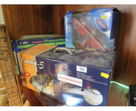 A LAMER - 5 REMOTE CONTROL HELICOPTER TOGETHER WITH A REMOTE COMTROL X - TWIN CLASSIC MODEL AEROPLANE, E SKY 4&amp;6 CH TRANS