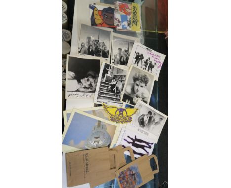 Box full of closed record shop promotional material including a Bob Dylan best of volume 2 (20 x 29 inch), Robbie Williams ch