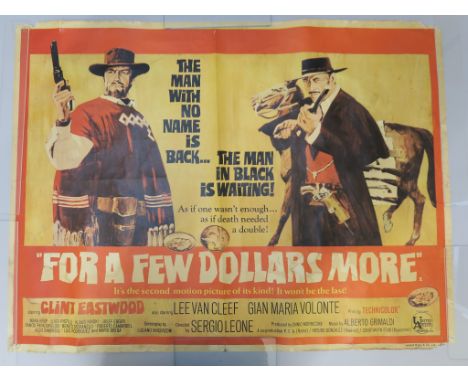 "For A Few Dollars More" 1965 rare mis-print UK quad film poster with Ennio Morricone billed as Producer and Alberto Grimaldi