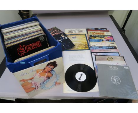 Box of vinyl LP records including Maddy Prior (promo) CHR 1203, David Porter, Procol Harum, Renaissance, Rolling Stones Let i