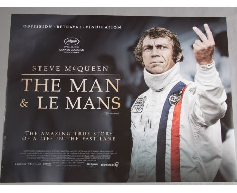 "Steve McQueen The Man &amp; Le Mans" original rolled condition double-sided British quad film poster picturing Steve McQueen