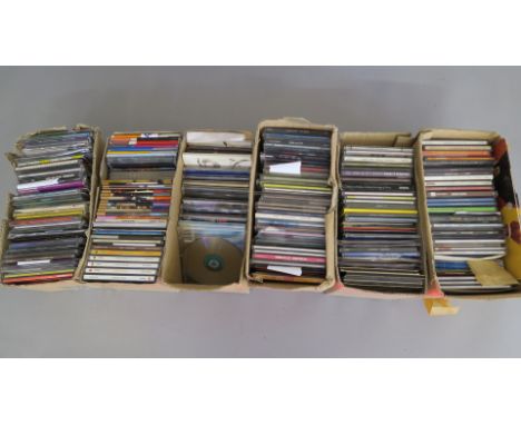 Six boxes of CDs from a record shop including samplers, Rod Stewart, Seal, REM, Pet Shop Boys, Promo CDs, Parlophone, Queen, 