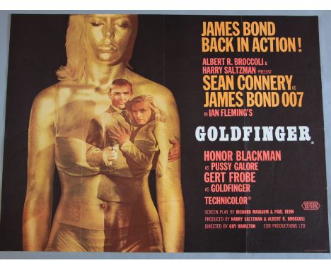 Goldfinger (1964) rare original British Quad film poster picturing Sean Connery as British secret agent James Bond 007 in Ian