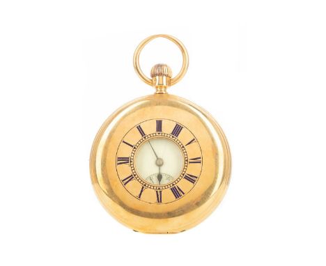 EIGHTEEN CARAT GOLD HALF HUNTER POCKET WATCH,the round white enamel dial with Roman hour markers, outer railroad seconds trac