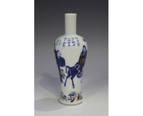 A Chinese underglaze blue and red porcelain vase, mark of Kangxi but probably late Qing dynasty, of slender baluster form, pa