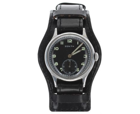 Zenith Military Deutsches Heer (German Army) gentleman's wristwatch, circular black dial with luminous Arabic numerals, minut