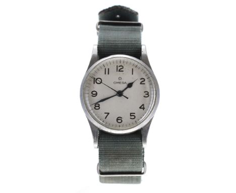 Omega British Military RAF pilots stainless steel gentleman's wristwatch, circa 1942, no. 9778xxx, the silvered dial with Ara