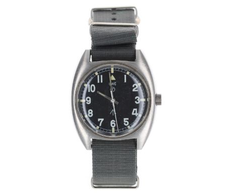 CWC Military issue stainless steel gentleman's wristwatch, black dial with Military arrow and circled T, Arabic numerals, min