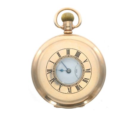 Rode Watch Co. 9ct lever half hunter pocket watch, Birmingham 1930, signed 17 jewel 5 adjustments movement, unsigned dial, bl
