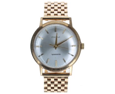 Eterna for Garrard 9ct gentleman's wristwatch with a 9ct bracelet, London 1967, signed silvered dial with centre seconds, 140