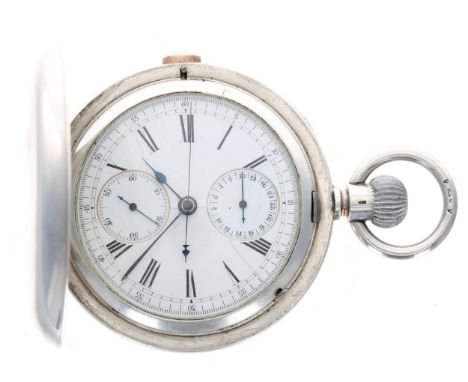 Continental silver (0.935) centre seconds chronograph lever hunter pocket watch, gilt frosted movement inscribed Brevet, no. 