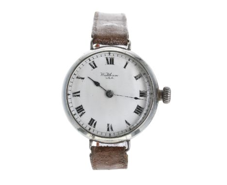 Waltham silver mid-size wire-lug gentleman's wristwatch, Birmingham 1925, signed enamel dial with Roman numerals and minute t