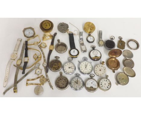 Box of wristwatches and pocket watches principally for repair to include a Hebdomas 8 days gun metal pocket watch, 8 days nic