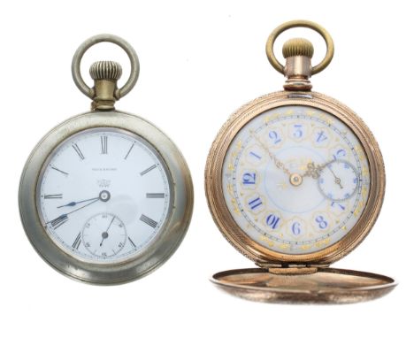 Elgin gold plated lever hunter pocket watch for repair, signed movement, no. 4611196, decorated enamel dial, within an engrav