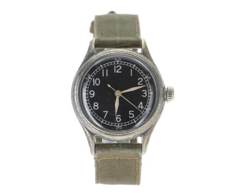 Bulova Military A-11 type navigators nickel plated wristwatch, case no. 031xxx, black dial with Arabic numerals, minute track