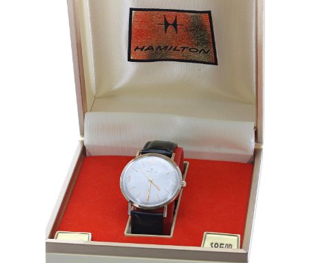 Hamilton for the Ford Motor Company 10ct gentleman's wristwatch, circa 1971, silvered dial with Arabic quarter numerals and c