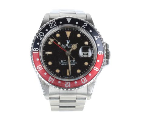 Rolex Oyster Perpetual GMT-Master 'Fat Lady' stainless steel gentleman's wristwatch, ref. 16760, serial no. 836xxxx, circa 19