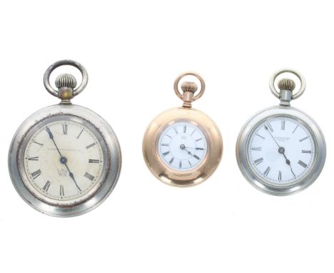 Waterbury Series E nickel cased pocket watch for repair, 53mm; together with a Waterbury Series L duplex nickel cased fob wat