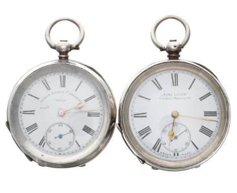 H. Samuel ''Acme Lever'' silver engine turned pocket watch, 51mm; together with a silver (0.935) cylinder engine turned pocke