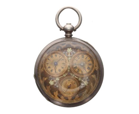 Interesting Swiss silver dual time pocket watch made for the Turkish Market, the movement with compensated balance and regula
