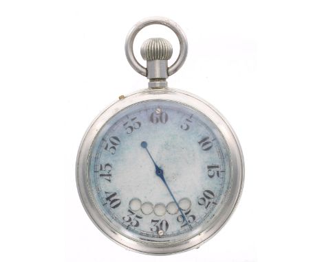 Regatta Yacht timer nickel cased pocket stopwatch, printed paper dial with 60 minute Arabic numerals, minute track, red/white