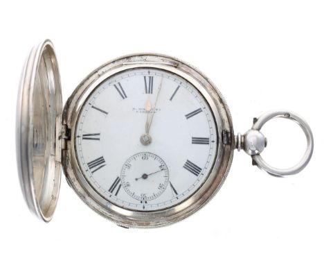 Victorian silver fusee lever hunter pocket watch, London 1873, the movement signed R. Moretti, Cardiff, no. 2894, with floral