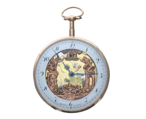 Fine 19th century gold quarter repeating pocket watch with Jaquemart automaton signed Breguet, signed gilt frosted fusee move