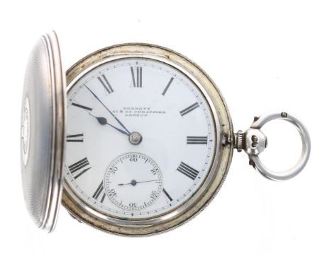 Victorian silver fusee lever hunter pocket watch, London 1862, the movement signed Bennett, 65 & 64 Cheapside, no. 6781, with