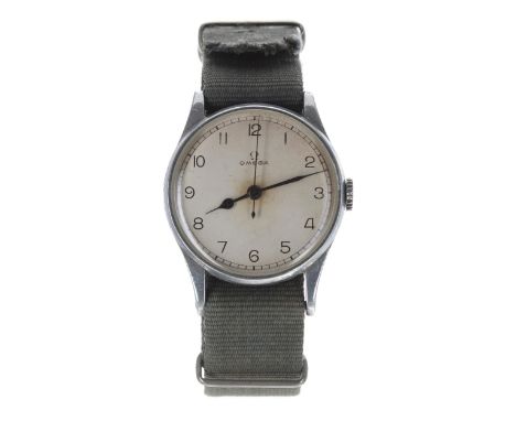 Omega British Military Fleet Air Arm Navy issue pilot's watch, case no. 1054xxxx, circa 1940's, silvered dial with Arabic num