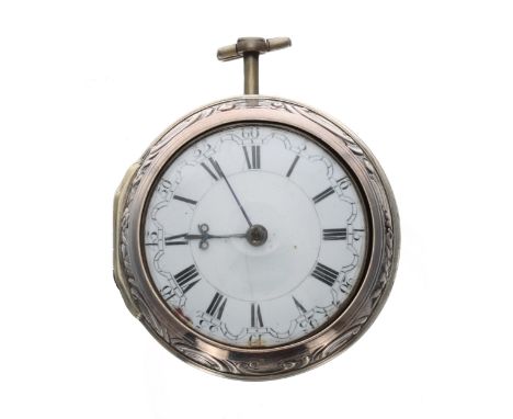 George III silver repousse pair cased vegre pocket watch, London 1762, the fusee movement signed D. Potter, London, no. 11492