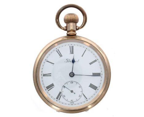 Lancashire Watch Co. gold plated lever pocket watch, signed movement, no. 720360, the dial inscribed 'Prescot', within a plai