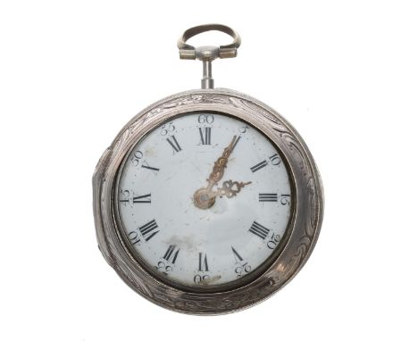George III silver repoussé pair cased verge  pocket watch, London 1765, the fusee movement signed W'm Cooper, Derby, no. 1357