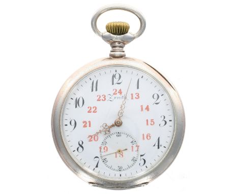 Zenith silver (0.800) lever pocket watch, signed gilt frosted movement, no. 1613795, inscribed cuvette, signed dial with Arab