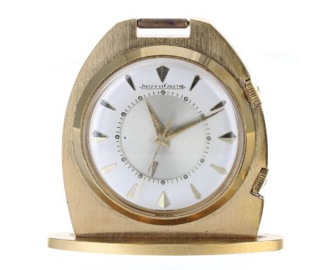 Jaeger-LeCoultre Memovox gold plated alarm travel watch, silvered dial with centre rotating alarm indicator, 41mm x 36mm-Move