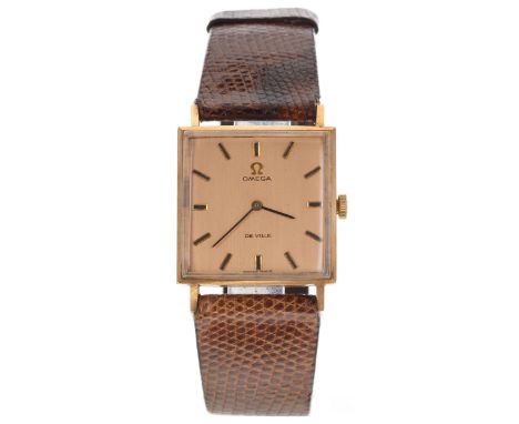 Omega De Ville 9ct square cased gentleman's wristwatch, ref. 1115071, serial no. 41960xxx, circa 1978/79, signed gilded dial,