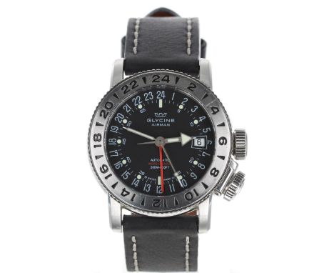 Glycine Airman 18 World Timer automatic stainless steel gentleman's wristwatch, reference no. GL0225, serial no. 1004xxx, bla