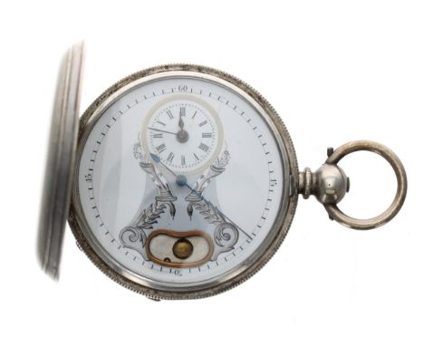 Silver Duplex Pendule lever hunter pocket watch, the dial with pendulum aperture, minute track with fifteen minute divisions,