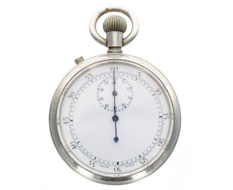 Stauffer & Co. British Military issue nickel cased split second pocket stopwatch, gilt frosted movement signed SS&Co, no. 243