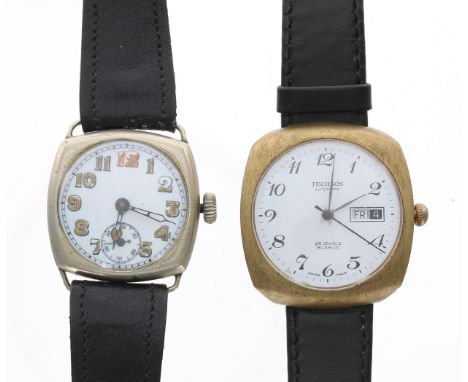 Technos automatic gentleman's wristwatch, white dial with Arabic numerals, minute markers, day/date apertures and centre seco
