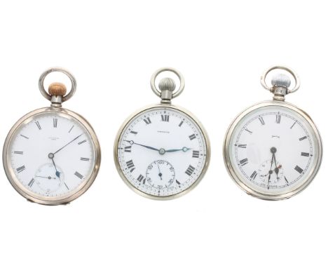 Pinnacle nickel cased lever pocket watch, 49mm; together with a silver (925) lever engine turned pocket watch for repair, 50m