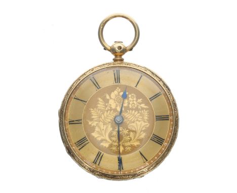 Victorian 18ct fusee lever pocket watch, London 1875, unsigned gilt movement, no. 5908, with engraved balance cock, gilt thre